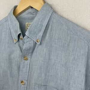 LL BEAN Shirt Mens M Chambray Button Up Camp Short Sleeve Cotton Blue HK VTG